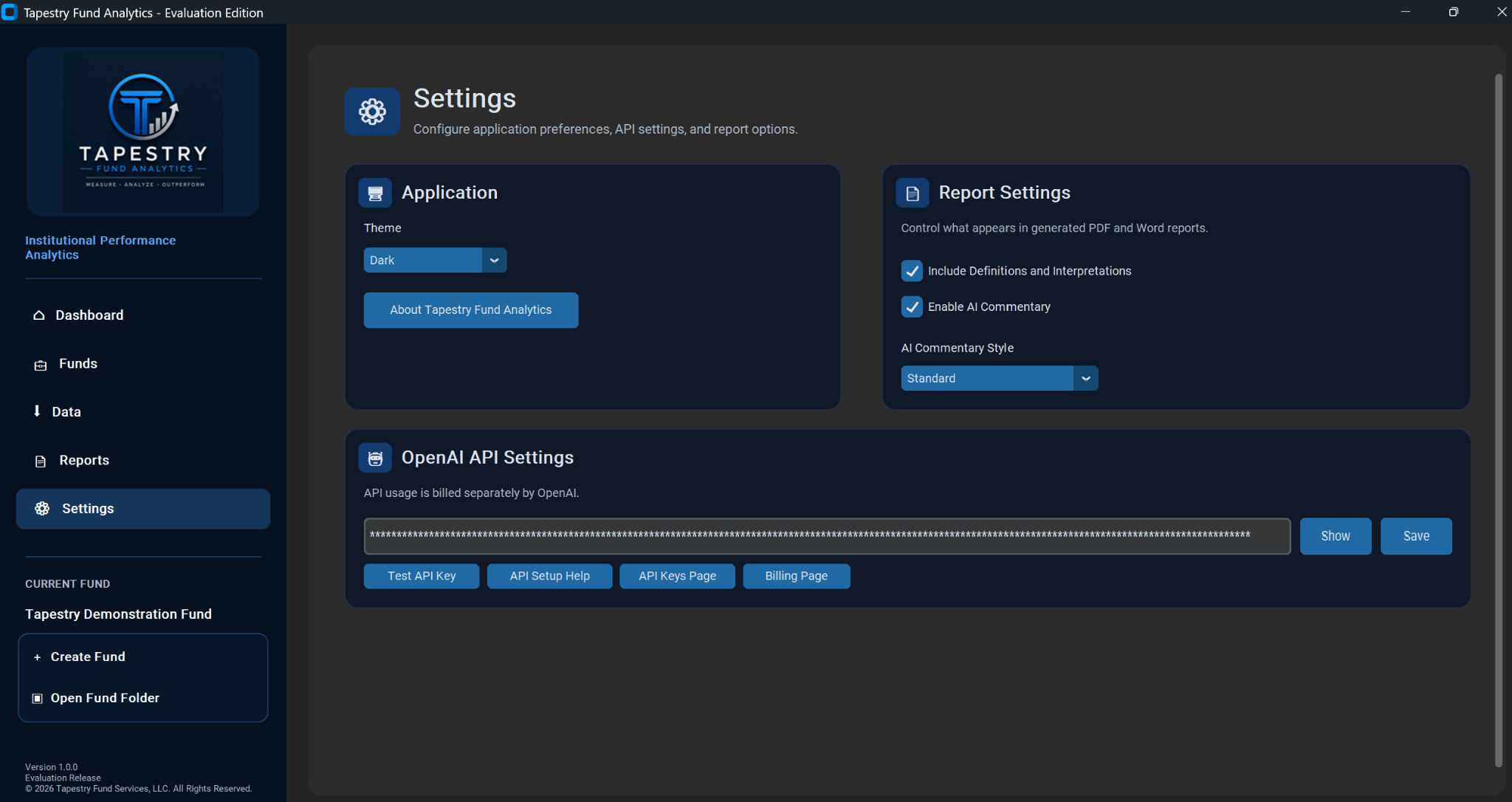 Report and AI commentary settings